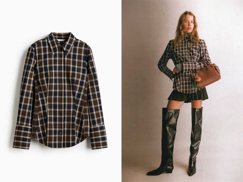 Koszula XS nowa kolekcja krata brązowa wiskoza bluzka PROMOCJA