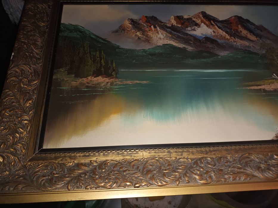 Obraz z pejzażem chata góry jezioro 114x49cm