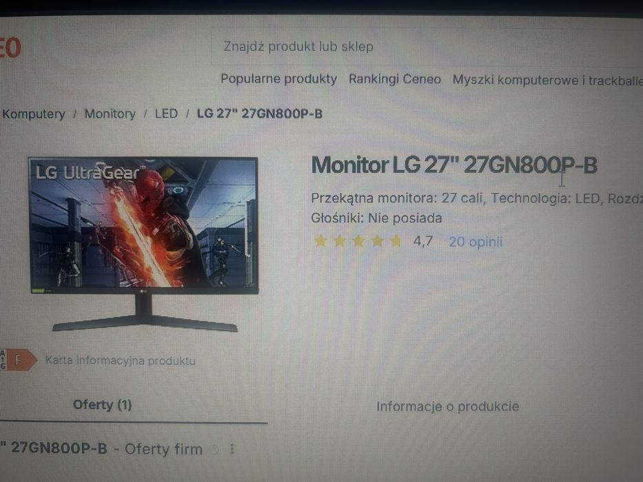 Monitor lg27gn800p-b  + uchwyt
