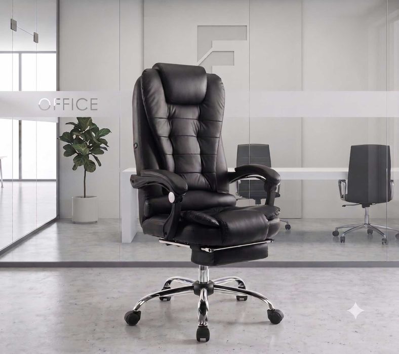 Fotel Ergonomiczny Biurowy z Podnóżkiem do 130kg Elektryczny Masaż | Krzesło Biurowe Obrotowe Home Office | Fotel Regulowany - Nowy FV23%