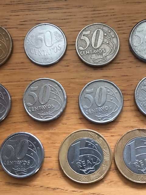 Монеты Бразилия 5, 25, 50 сентаво и 1 реал разных годов выпуска