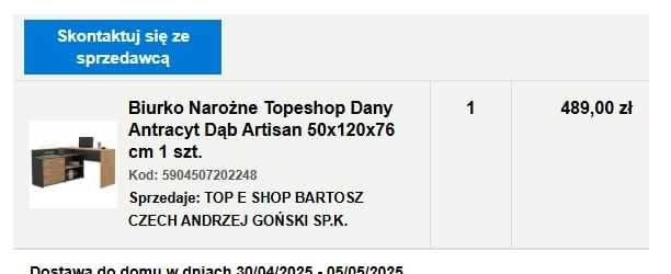 Biurko narożne 50x120x76