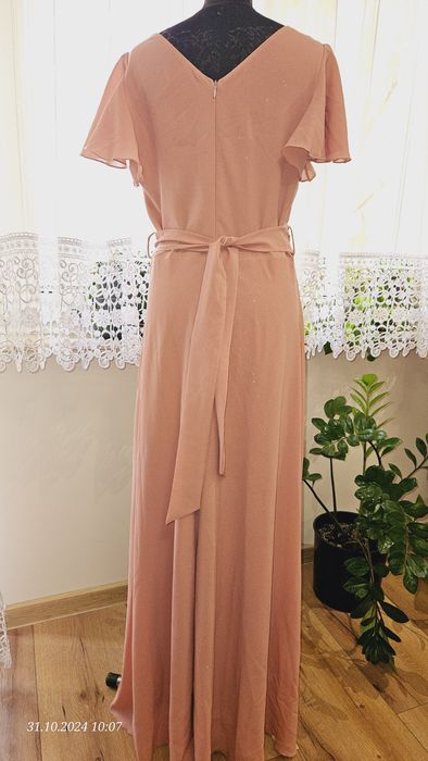 Sukienka balowa weselna rozmiar XL pudrowy róż długa maxi