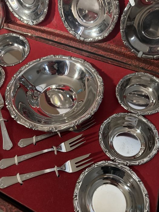 Conjunto antigo banhado a prata – completo com caixa