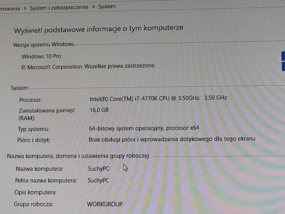 Komputer i7-4770K, 16GB ram, RTX 2060 SUPER