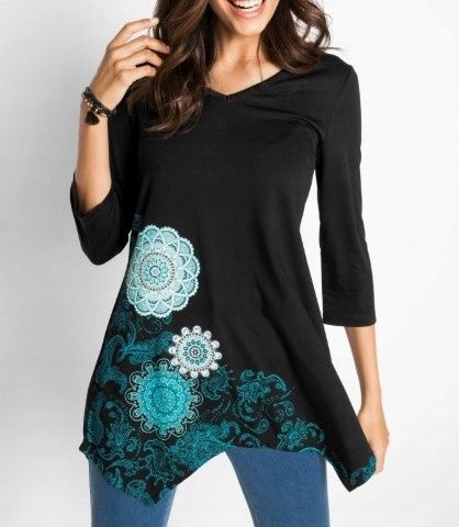 B.P.C bluzka asymetryczna czarna z nadrukiem r.44/46