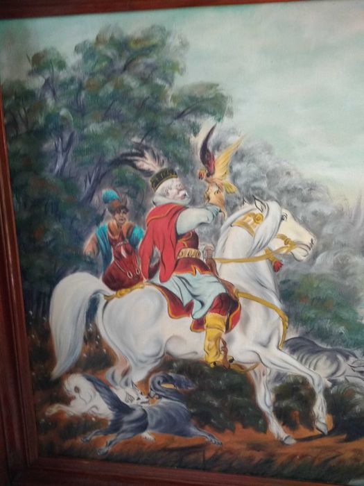 Obraz olejny "Polowanie" w drewnianej ramie