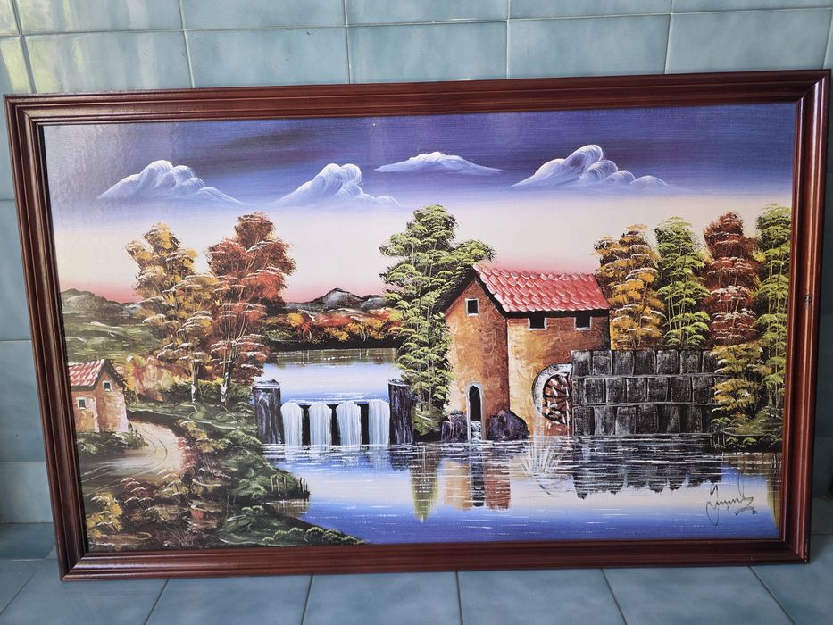 Quadro - Paisagem com moinho de água e cascata