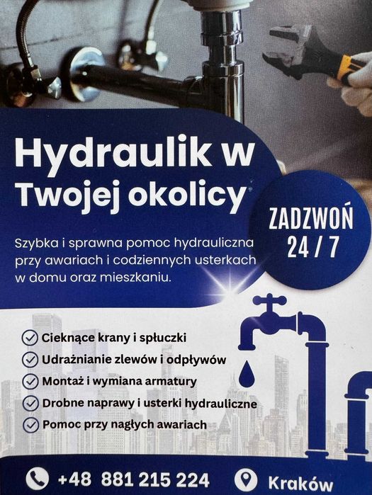 Hydraulik / Złota Rączka Kraków 24/7 – Szybkie Naprawy, Awarie i Usterki