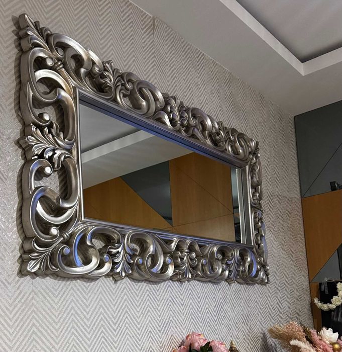 Lustro w srebrnej ramie 90x180 cm kryształowe