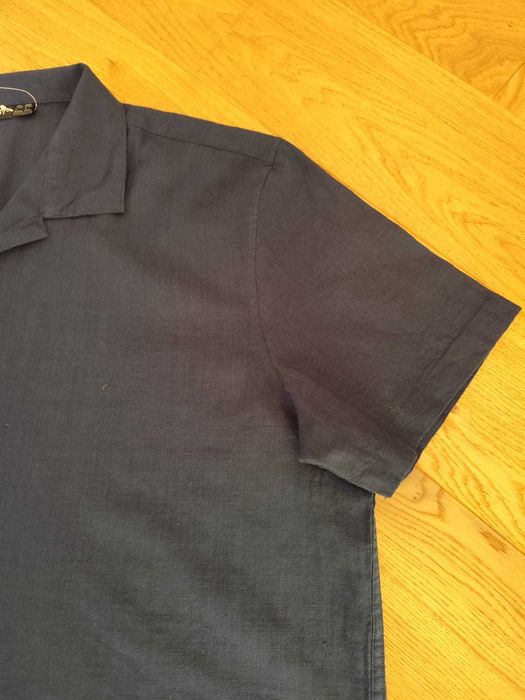 Nowa koszula męska XL 43/44 bawełna krótki rękaw jak lniana granat