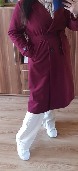 New Collection płaszcz wiazany 44 46 Prato Fashion Italy burgund