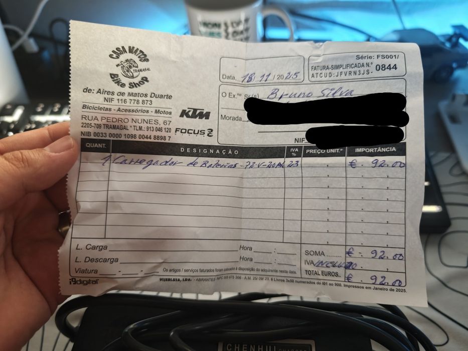 Carregador Mota elétrica Vórtex Falcon f24