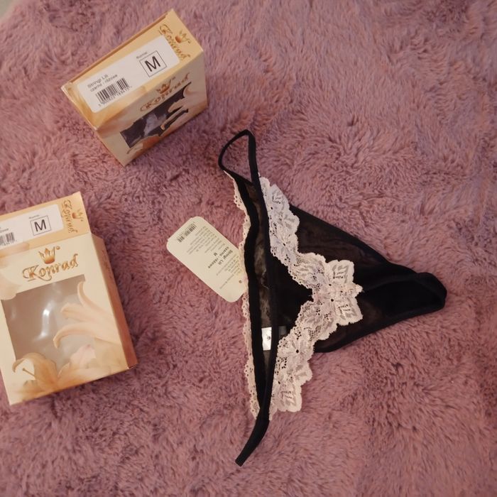 Lili stringi M Konrad czarny róż koronka tiul