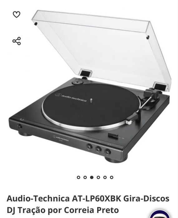 Audio-Technica AT-LP60XBK Gira-Discos DJ Tração por Correia Preto