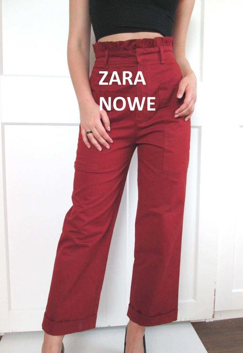 Zara spodnie wysoki stan falbanka 7/8 XS NOWE