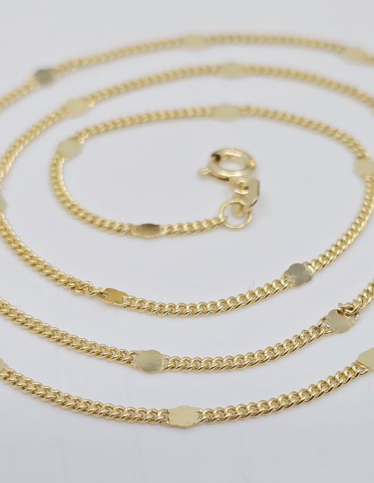 Złoty łańcuszek splot pancerka z blaszką próba 585 14k