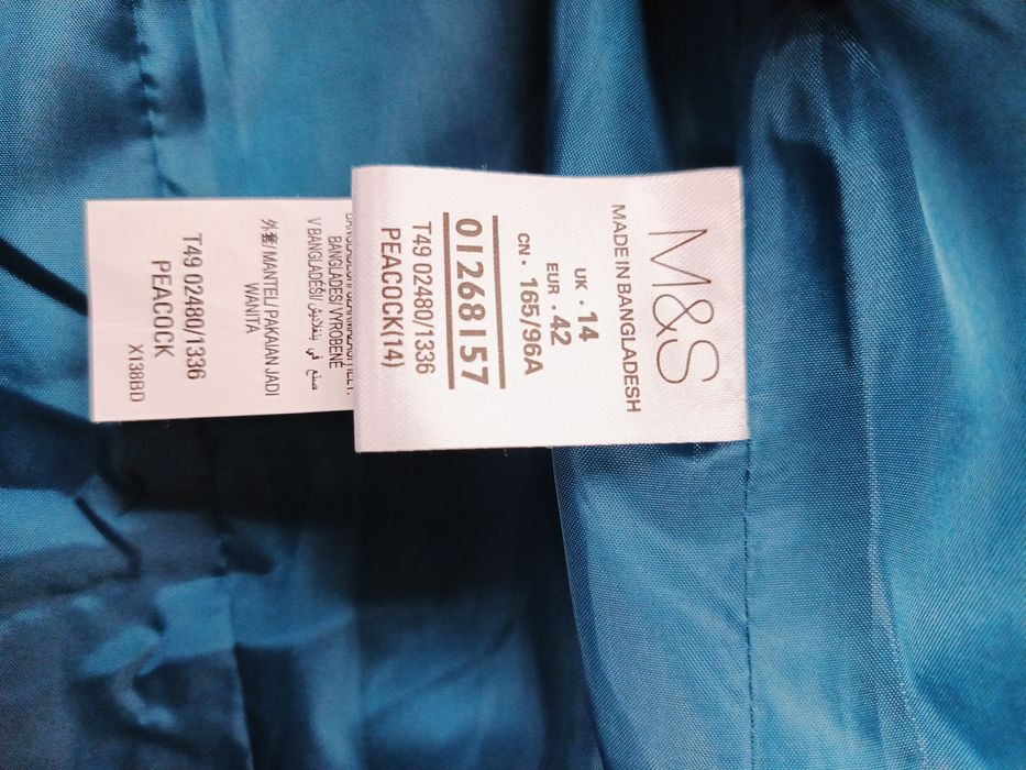 Płaszcz, Marks&Spencer, 14/42, niebieski, morski, dwurzędowy