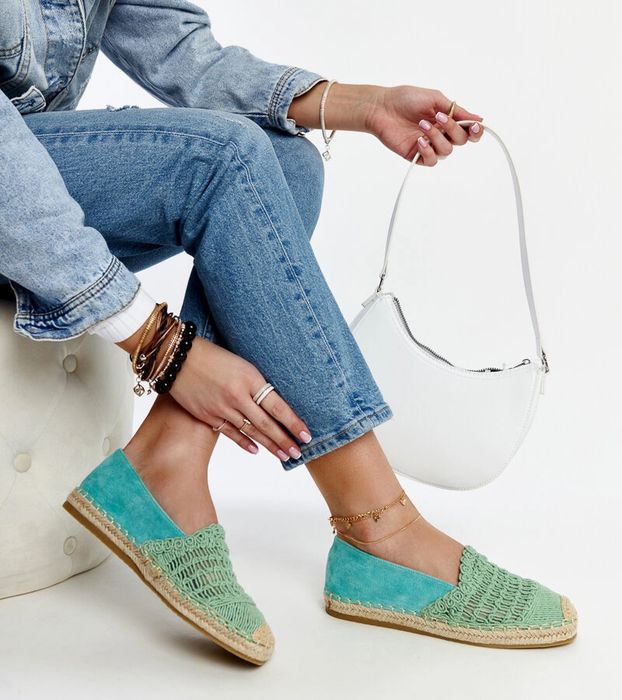 Miętowe ażurowe espadryle Gordana
