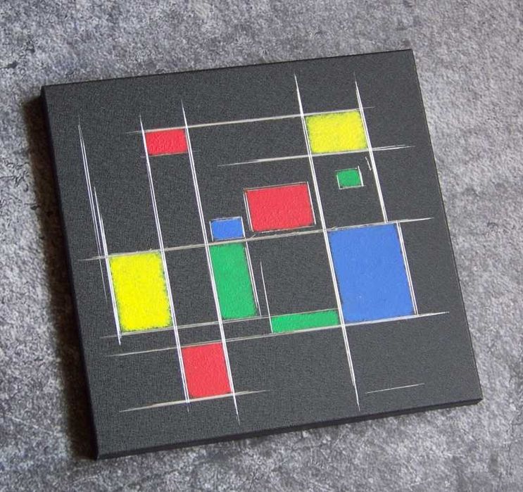 Ręcznie grawerowany\malowany obraz a'la Mondrian Abstrakcja