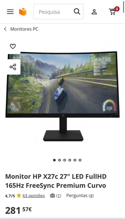 Monitor Gaming HP X27c 27” Curvo 165Hz