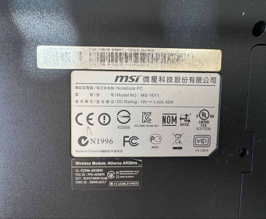 Laptop Notebook MSI MS-16Y1