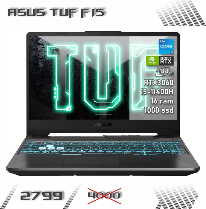 LAPTOP GAMINGOWY Asus TUF F15 RTX 3060 Ti i5-11400H 144hz 16 ram