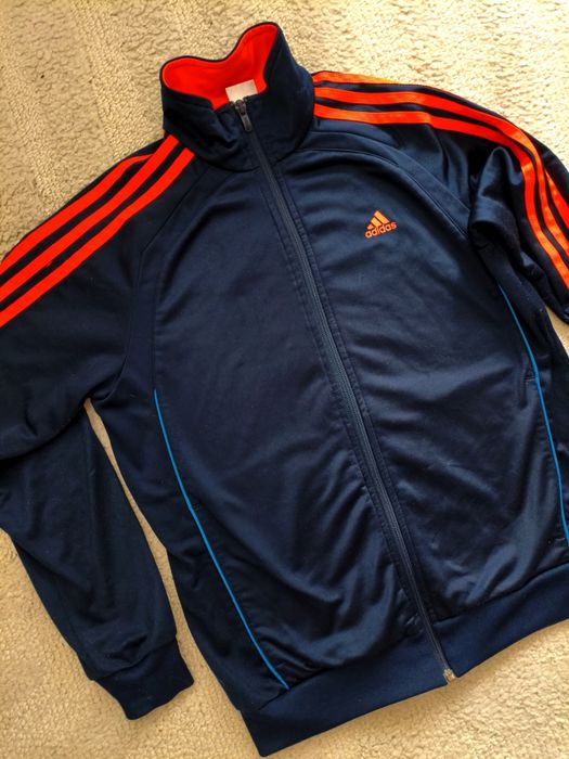 Bluza ADIDAS granatowa z pomarańczowymi paskami 164 wiek 13-14 lat