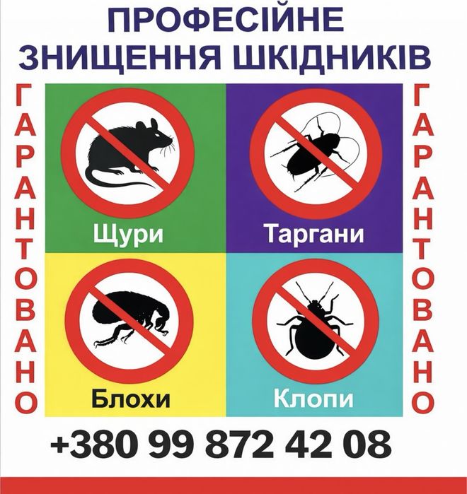 Знищення тарганів клопів блох щурів мишей Рівне. Гарантія!