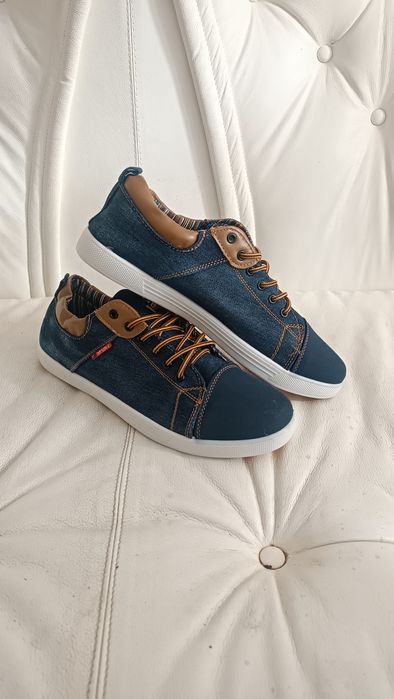 Trampki Jeansowe Denim Męskie Casual Rozmiar 40 | Brązowe Wstawki