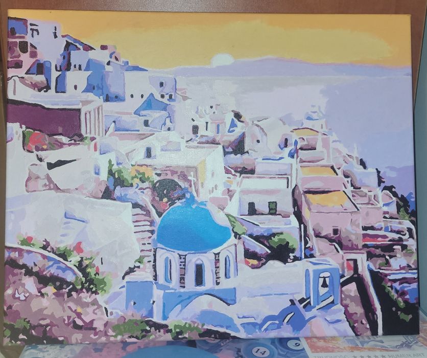 Replika obrazu SANTORINI Grecja malowanie po numerach gotowy obraz KRA