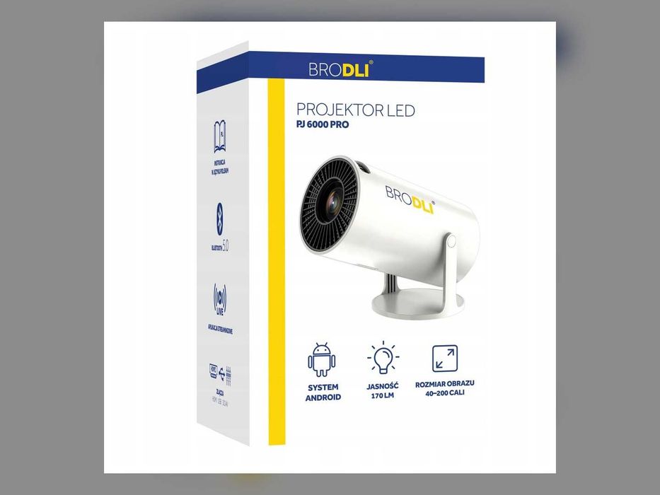 Nowy Projektor LED PJ 6000 PRO Android 11 Wi-Fi Bluetooth Do 200 Cali