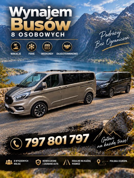 WYNAJEM Bus Ford Tourneo Custom na wakacje/Weekendy/Ferie/Długoterminowo automat i manual