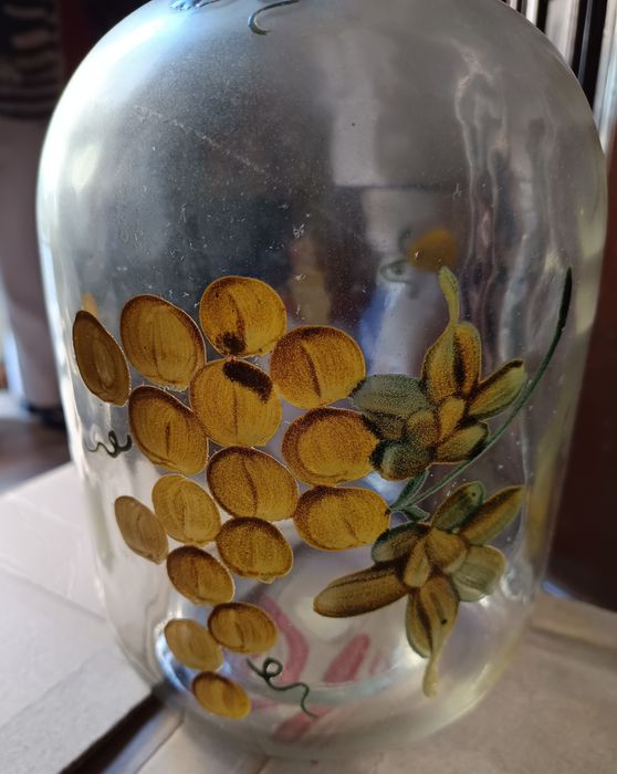 Garrafao vidro vintage pintado a mao