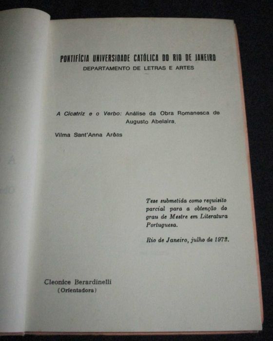 Livro A Cicatriz e o Verbo Analise da obra Romanesca Augusto Abelaira