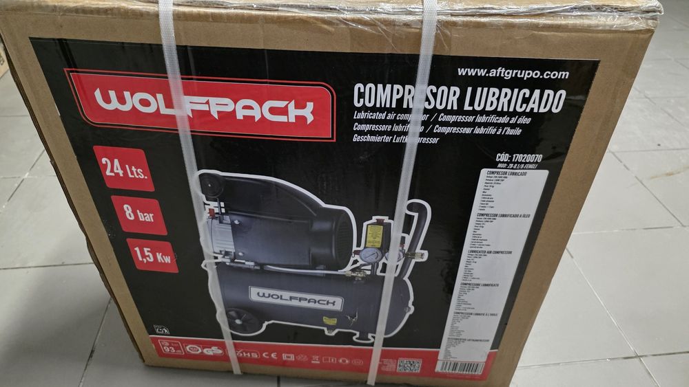 Compresor Wolfpack- Capacidad: 24 litros.- Potencia: 1,5 Kw / 2,0 HP.- Presión máxima: 8 bares