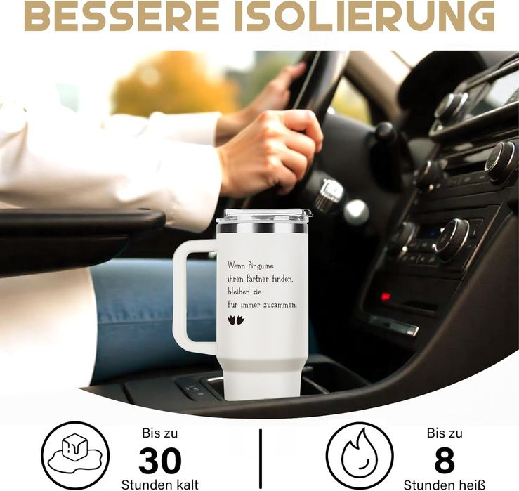 Kubek termiczny 1200 ml, stal nierdzewna, szczelny, biały pingwin