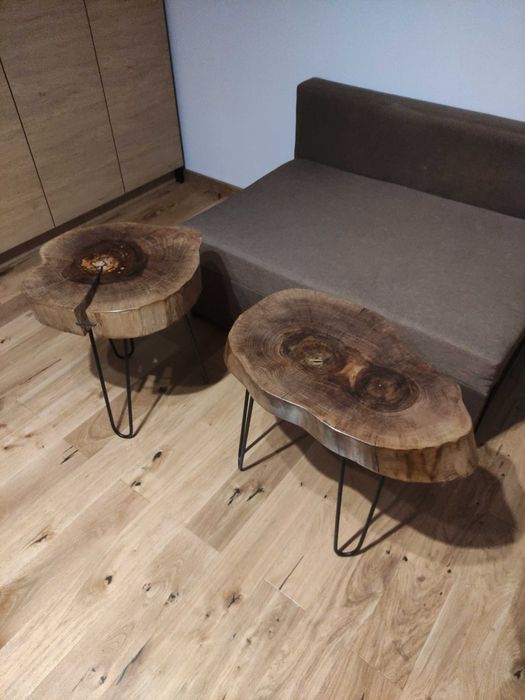 Stolik kawowy loft orzech 100*100 cm +plaster drewna