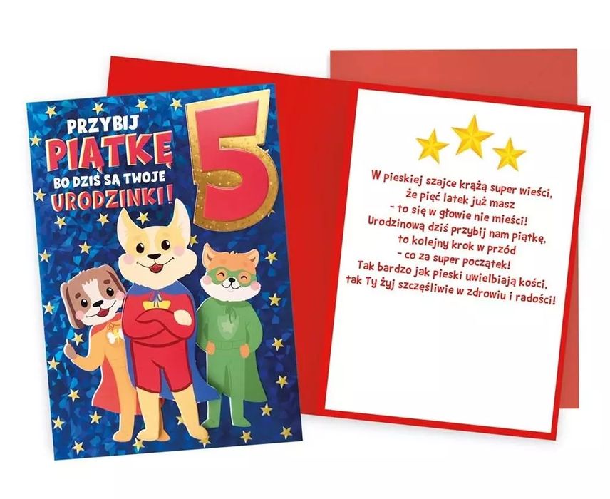Karnet Urodziny 5 Pieski. Nowy Produkt