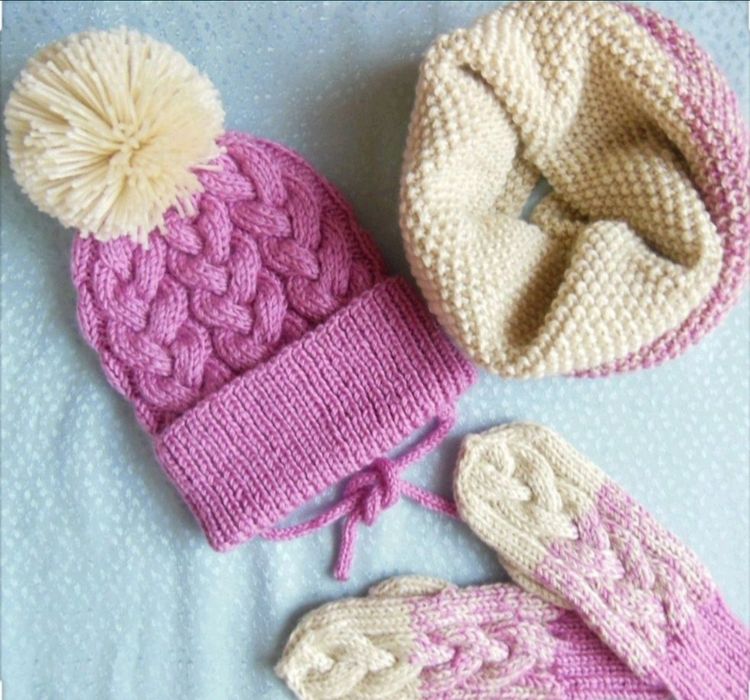 Шапочка,шапка зимова,шапка, комплект шапка и снуд, варежки