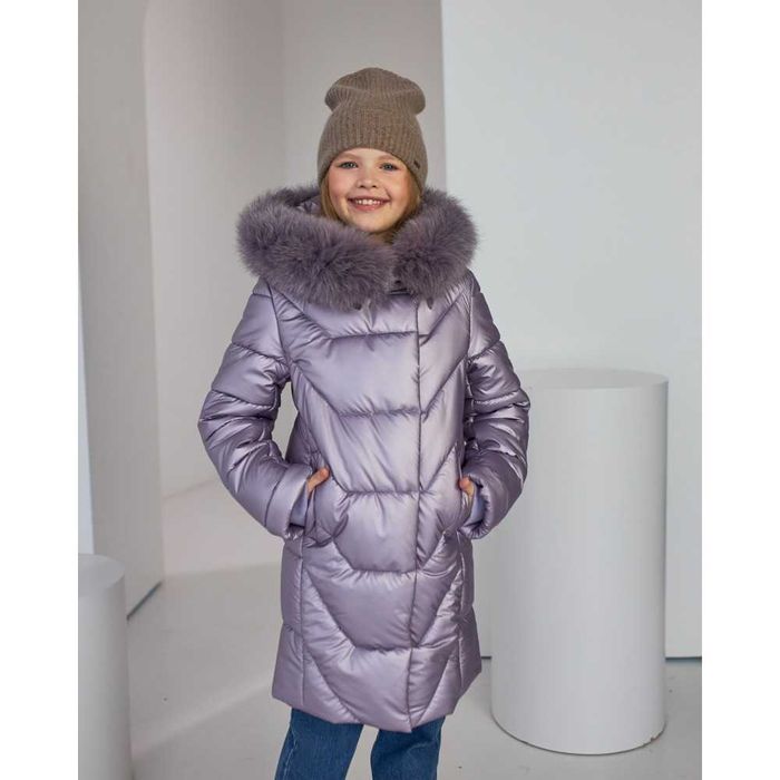 Новинка зимний пуховик  с натуральной опушкой 122-158 см