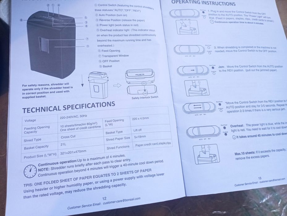 Шредер для паперу та кредитних карток Bonsají C209-D на 10 аркушів P4  з поперечним Cross Cut різанням