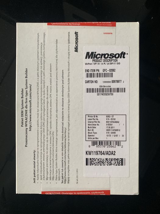 System operacyjny windows 7 home premium oryginalny z licencja i plyta