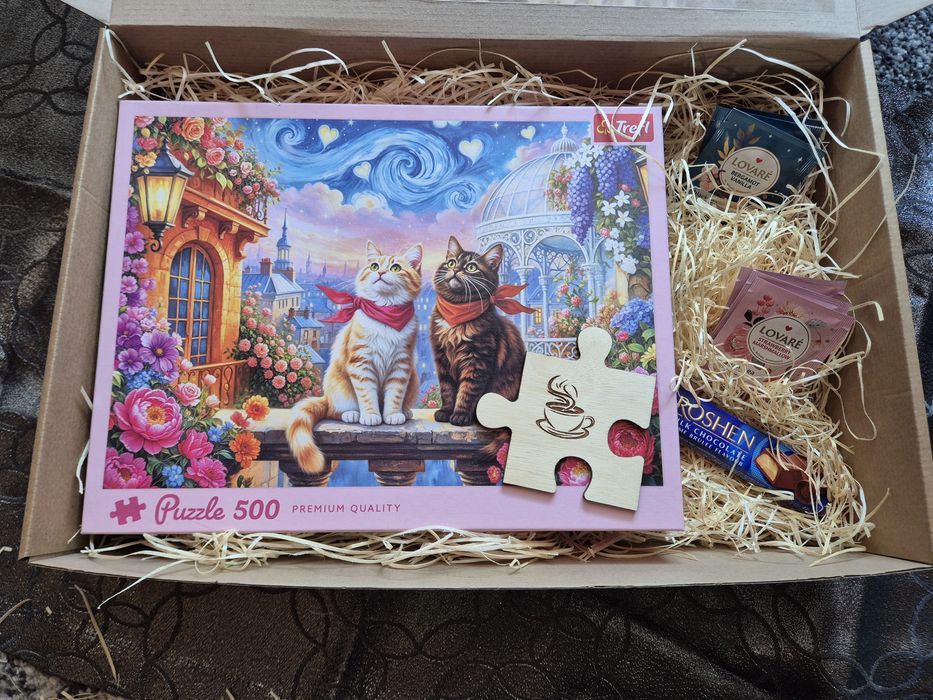 Zestaw prezentowy „Wieczór z puzzlem” – puzzle 500, herbata, batonik