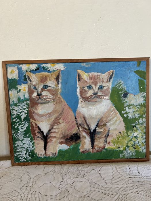 Koty- obraz olejny  malowany na plycie