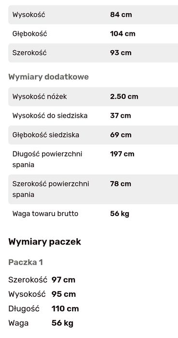 Nowa sofa amerykanka Leo 1 rozkładana z pojemnikiem