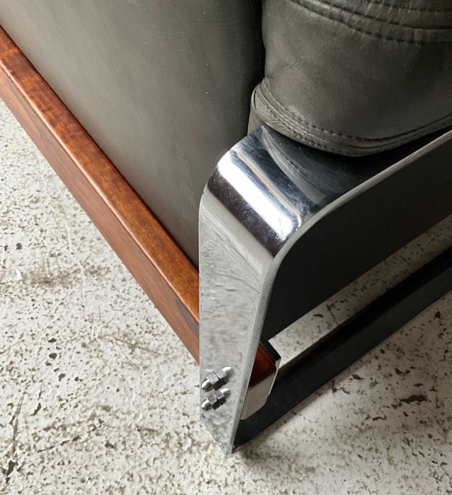 Sofa mid century skóra palisander chrom lata 60 70 vintage design