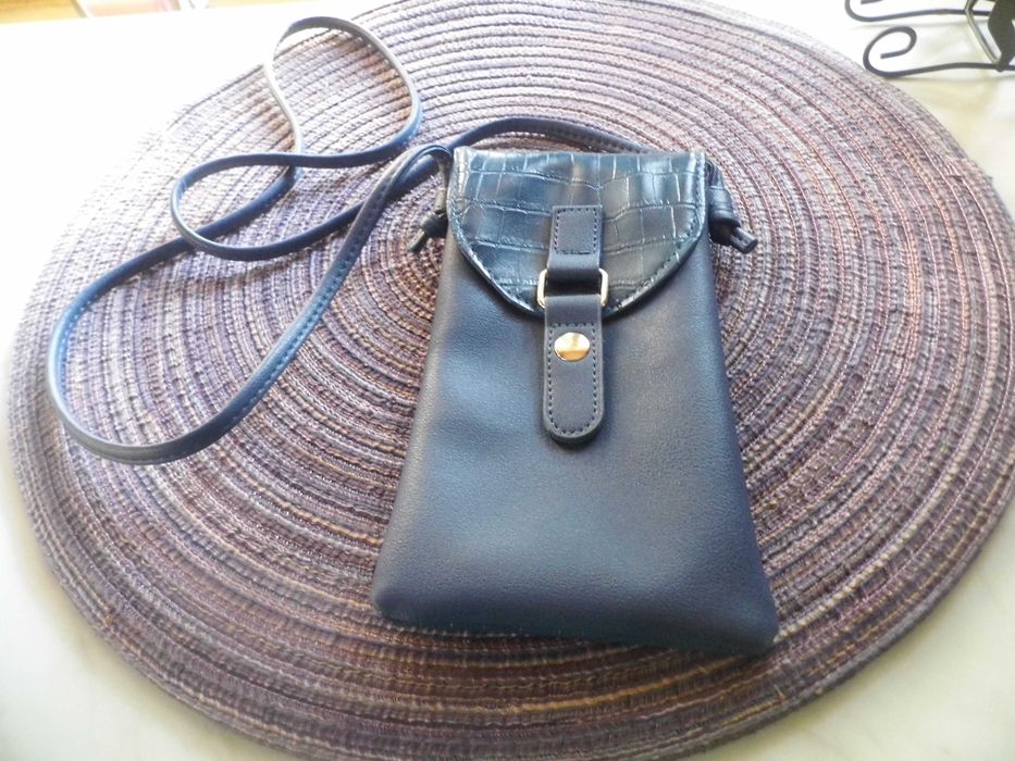 Plecak granatowy z eko skóry i etui na telefon, nowe