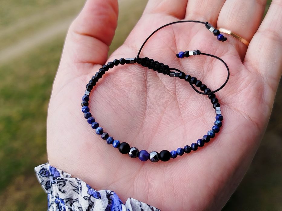 Bransoletka kamienie Lapis Lazuli, Agat Onyks Spinel Hematyt