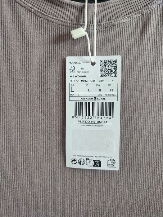 Prążkowana prosta sukienka z wiskozy Mango roz. L